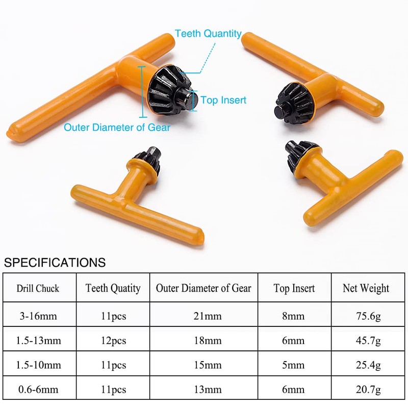 VooGenzek 4 PCS Drill Chuck Key Set, Replacement Drill Chuck