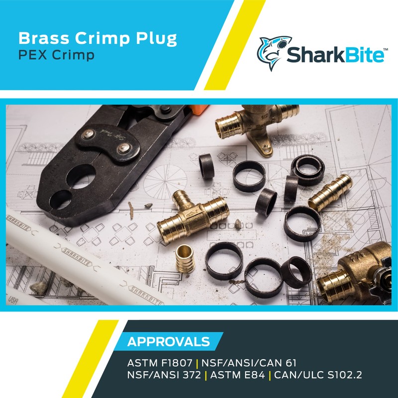 SharkBite 1/2 Inch Crimp Plug, Pack of 5, Brass Plumbing