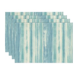 Blue Watercolor Striped Placemats Set of 4, 12x18 Inch Seasonal Spring Summer Table Mats Kitchen Dining Party Decoration