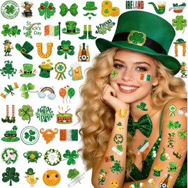 St Patricks Day Accessories & Decorations, 48Pcs St. Patrick's Day Tattoos & Stickers, Saint Patrick's Day Party Favors, Green Themed Decor, Kids Temporary Tattoos and Shamrock Supplies