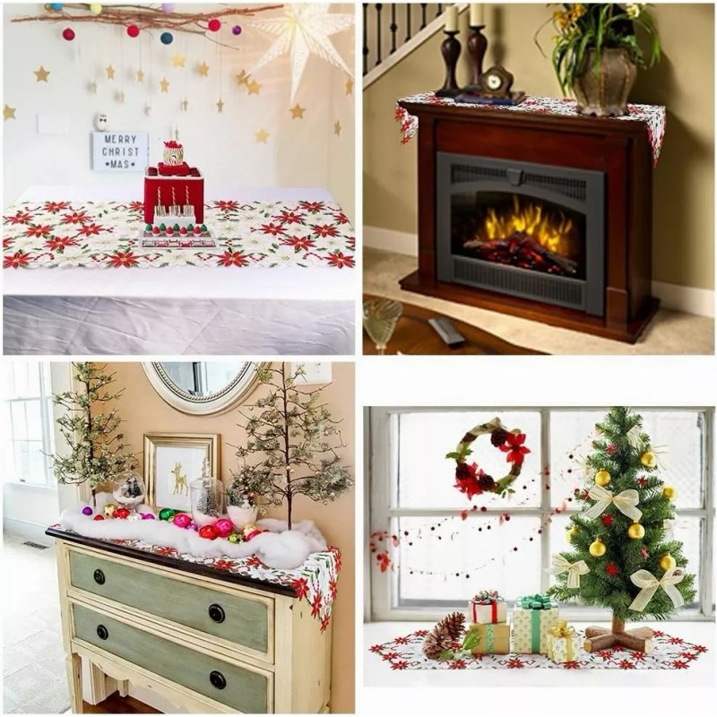 Xoxoxx Camino De Mesa De Navidad Bordado Navideño 38x176cm