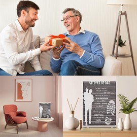 Hiagkmet Gifts for Stepped Up Dad Stepdad Fathers Day Birthday Gift Christmas Gifts for Bonus Step Dad Father Stepfather Wooden Decor Signs for Home Office 6.6 x 7.8 inches