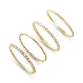 Stackable Ring Set of 4 Pure Silver Ultra Thin Stacking Rings for Women Dainty Gold Ring Minimalist Delicate Diamond Ring (Gold, 5.5)