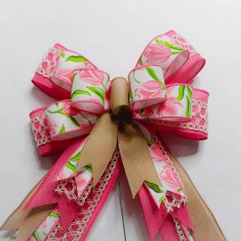 Handmade Tulips with Hot Pink, Tan snd Lace Wreath Bow