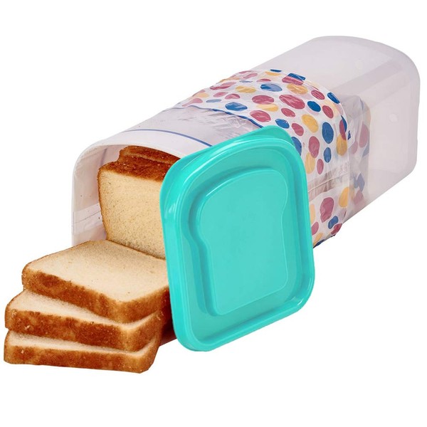 Buddeez Bread Container - Plastic Storage Keeper, Loaf, Aqua Lid