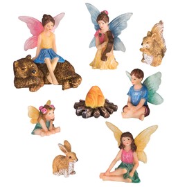 GloBrite Set of 9 Mini Fairies Family Set - Outdoor Garden Ornament Accessories, Miniature Fairy Figurines Statue for DIY Home Decoration