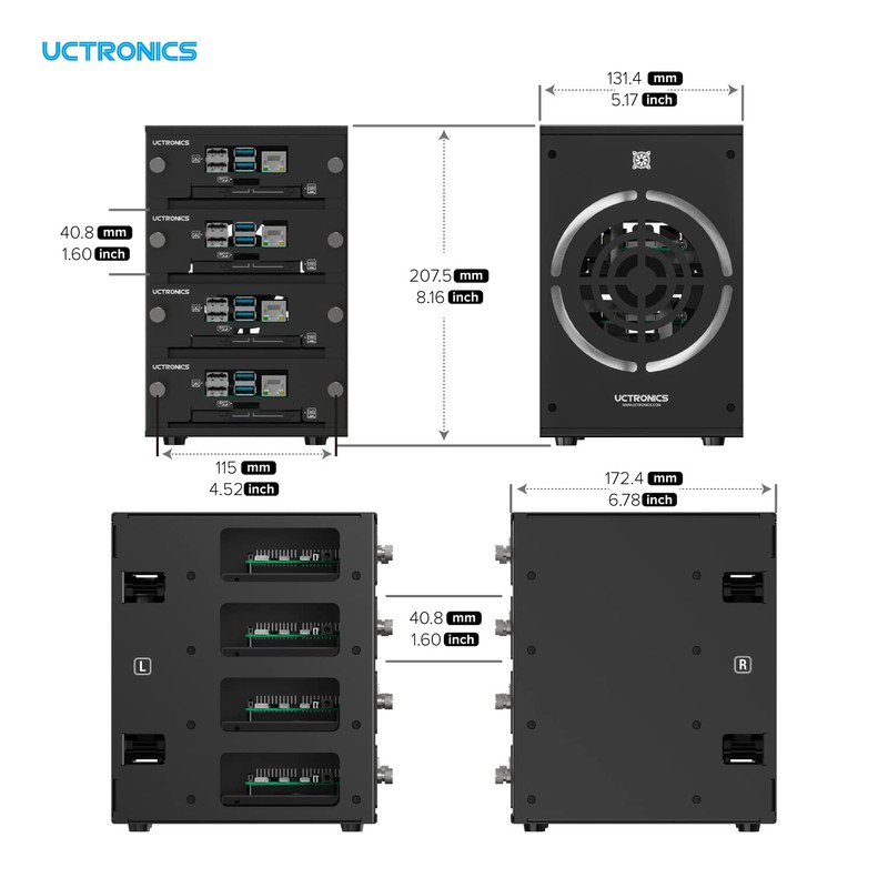 UCTRONICS Desktop Cluster Enclosure for Raspberry Pi, Up to 4