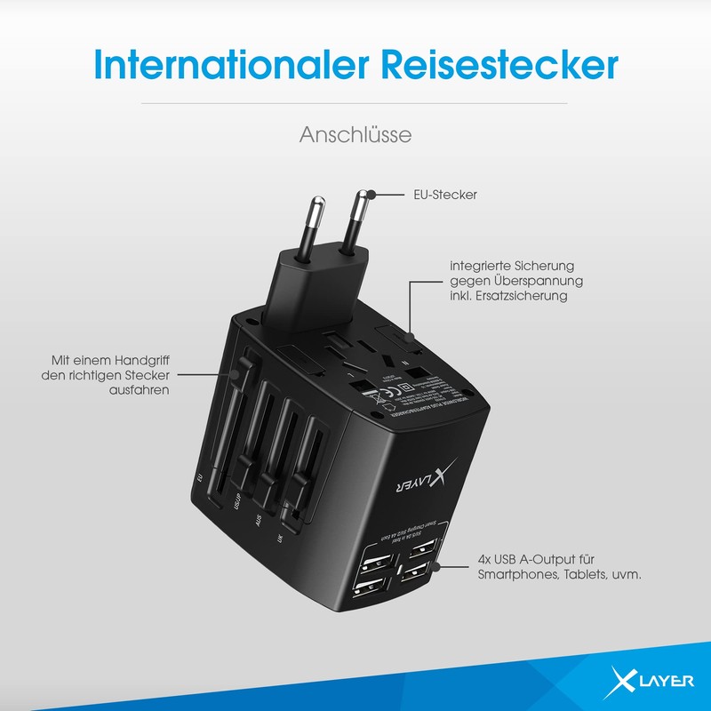 XLayer International Travel Adapter Worldwide Universal USA UK England Australia