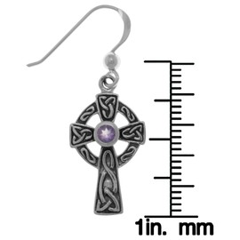 Jewelry Trends Celtic Cross Sterling Silver Dangle Earrings Purple Amethyst Stones