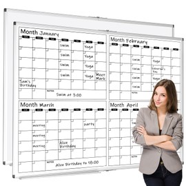 Lincia Large 48" x 36" Magnetic 4 Month Dry Erase Calendar White Board Foldable Whiteboard Calendar for Wall Mounted 2 in 1 Double Side Whiteboard with Dry Erase Board for Wall Office Home