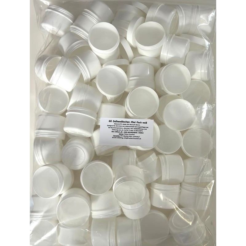 FRUEHES FORSCHEN 60 ointment containers, cream containers, flat ointment jar,