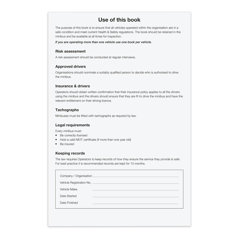 A5 Minibus defect/Check List Book, 2 Part, Duplicate, 50 Sets