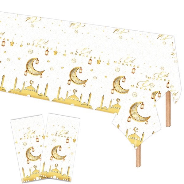 POPOYU Pack of 2 Ramadan Tablecloths, White Gold, 137 cm