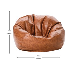 Factory Direct Partners 35" Rustic Western Bean Bag Chair; Distressed Faux Leather, Low to Ground for Reading, Playing Video Games and Relaxing; Flex Seating for Home and School - Hazelnut, 10478-322