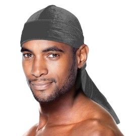 Beauty Town Velvet Long Tail Durag for 360 Waves Soft Stretchable Coconut Oil Treated Silver