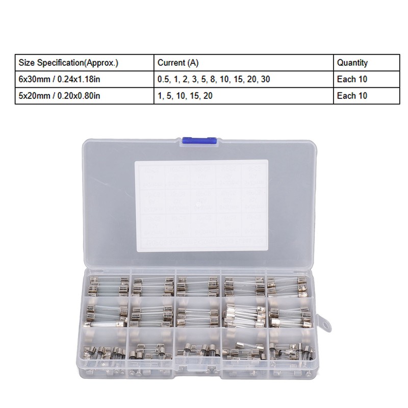 150Pcs Glass Fuses Alloy Tube Fuse Assorted Kit for Household