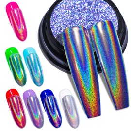 BISHENGYF Polvere olografica cromata, 1 g, effetto laser a specchio, iridescente, pigmenti glitterati per nail art in gel