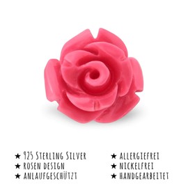 Monkimau Girls' Rose Stud Earrings 925 Sterling Silver Real Silver with Synthetic Rose Petal, Silver Plastic