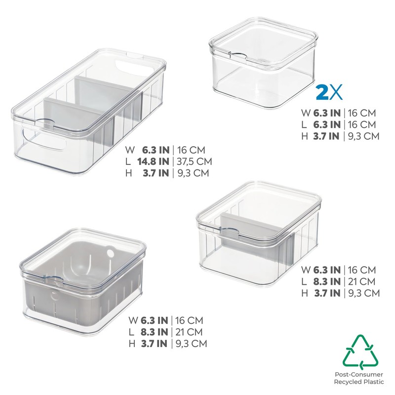 iDesign Crisp 5-Piece Recycled Plastic Refrigerator Organizer Bin Set with