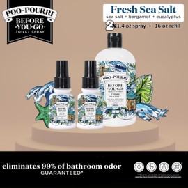 Poo-Pourri Before-You-Go Toilet Spray, Fresh Sea Salt, Refill Bottle 16 Fl Oz and 1.4 Fl Oz Spray x2-Sea Salt Bergamot Eucalyptus