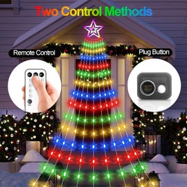 Christmas Decorations Star Lights Outdoor, 11.48ft 350 LED Waterfall Tree Lights with 8 Modes Timer Remote Plug in Christmas String Lights for Indoor Yard Patio Home Holiday Party Decor, Multicolor