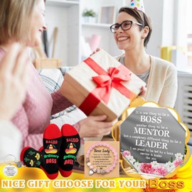 HIGHTERTON 4 Pcs BOSS Day Gift Sets, Thank You Gifts for Mentor Women, Lady Leader Appreciation Present With Decorative-Signs