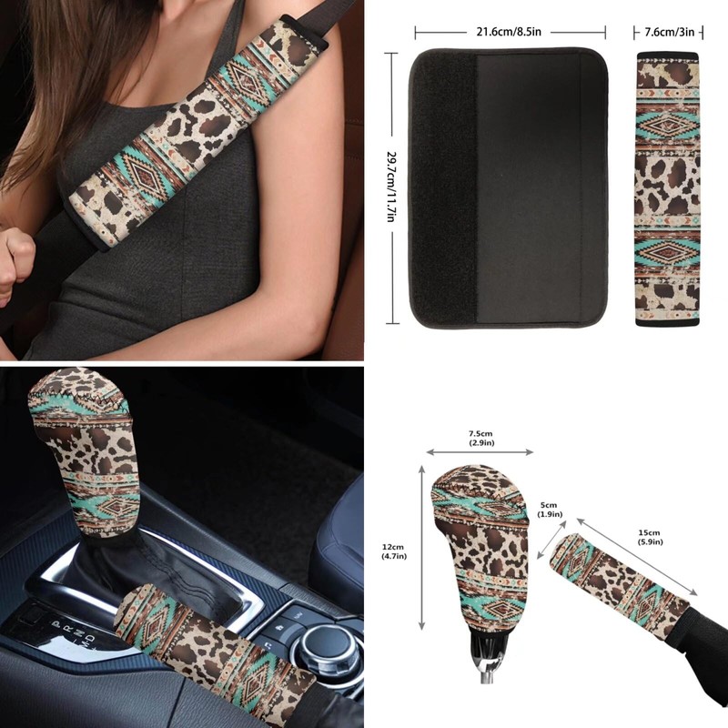 Wanyint Aztec Cow Print Retro Car Accessories Set 12 PCS,
