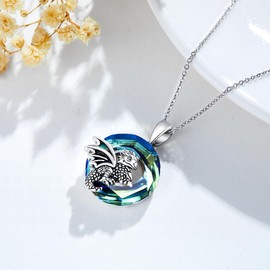LONAGO Dragon Necklace Sterling Silver Wyvern Necklace Dragon Pendant Necklace with Crystal Gift for Women