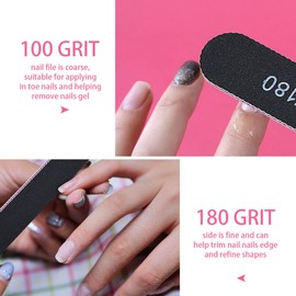 URAQT 15 PCS Professional Nail Files 100/180 Grit, Double Sided Emery Boards Washable Nail Files, Fingernail Buffering Files Manicure Tools Nail Styling Tools (Black)