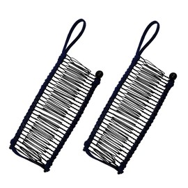 2PCS Stretchy Banana Hair Clip Vintage Clincher Comb Banana Hair Grip Ponytail Holder Hair Styling Maker Tool for Natural Curly Thick Wavy Hair (Black 30-Teeth)