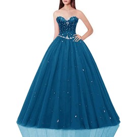 Likedpage Women's Sweetheart Ball Gown Tulle Quinceanera Dresses Prom Dress (US4, Teal Blue) … …