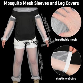5Pcs Anti Mosquito Netting Suit, Mosquito XL Head Hat with Mesh Net, Arm and Leg Sleeves Protective Cover for Camping Fishing(White)