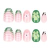 SINHOT Almond Press on Nails Short - Green Flower Fake