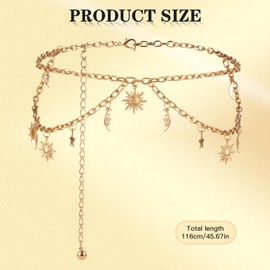 Asheyya Waist Chain Belt, Double Layer Adjustable Chain Belts for Women