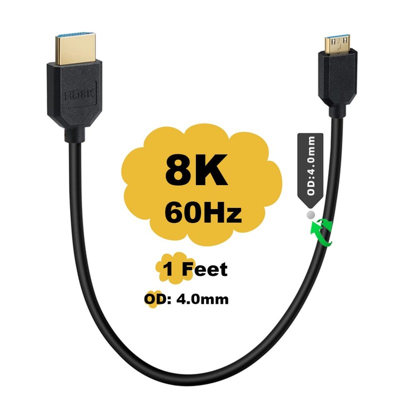 MysRuida 1ft 2.1V Mini HDMI to HDMI Male Cable, 8K@60Hz/4K@120Hz,