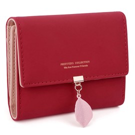 Women's Exquisite PU Leather Wallet with 6 Card Slots with 1 Window, 1 Section of Invoice and 1 Zip Pocket - Red