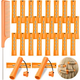 24 Pieces Hair Perm Rods Cold Wave Rods Plastic Perming Rods Curlers Hair Rollers with Steel Pintail Comb Rat Tail Comb Tools for Hairdressing Styling(Orange,0.87inches)