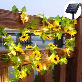 Sothuba Solar Sunflower String Lights Outdoor Waterproof, 16FT 50LED Artificial Flower Fairy String Lights Sunflower Garland with Lights for Garden Patio Fence Yard, Yellow