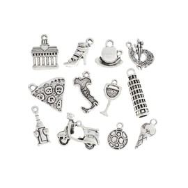 Bohemian Findings Italy Charm Collection Antique Silver Tone The Ultimate 12 Different Charms - COL185