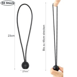LOOGI Bungee Bands with Ball Pack of 50, Tarpaulin Tensioners with Ball 20 cm, Rubber Tensioner, Tent Elastics Expander Loops, Rubber Loops for Tarpaulins, Tent Banner