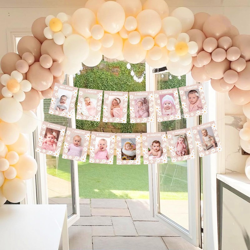 Cheereveal Boho Daisy 1st Birthday Photo Banner for Girls, Retro