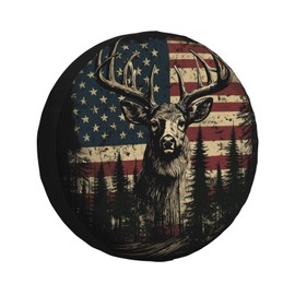 REVENEVER Spare Tire Cover for RV SUV Car Funny American Flag Elk Print Waterproof Dustproof Tire Cover for JP Camper Travel Trailer Truck