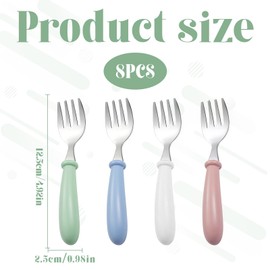 Toddler Forks 8pcs Kids Forks Baby Fork Toddler Fork with Round Handle Safe Flatware for Self Feeding Stainless Steel Cute Baby Cutlery (Green Pink White Blue)