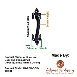 Adonai Hardware Antique Cast Iron Cabinet Pull Handles (5.1 Inch x 4 Pack, Abdi, Black Powder Coated) for Vintage Wooden Barn Doors, Trays, Closets, Furniture, Drawers, Cupboards, Wardrobes and Sheds