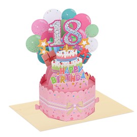 CIEHER 18th Birthday Card Pop Up Card for Girls, Happy 18th Birthday 3D Greeting Card, Unique 18th Birthday Gifts for Girls, Greet 18th Birthday Decorations for Girls - Pink