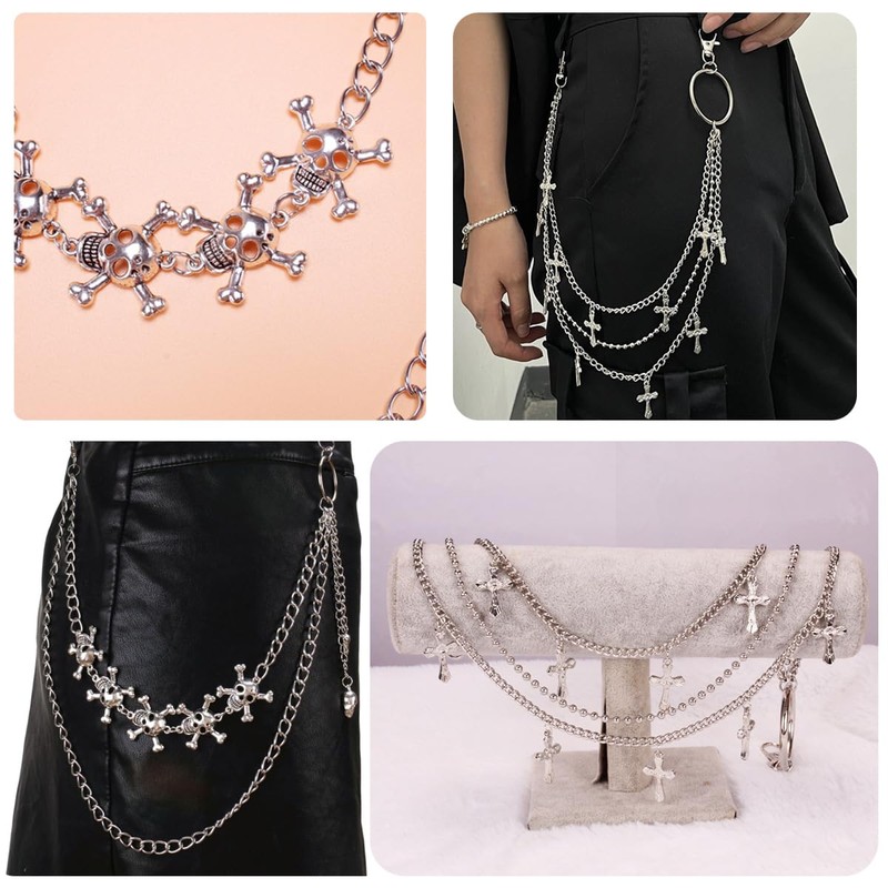 2Pcs Pants Chain for Men Women, Skull & Cross Rock
