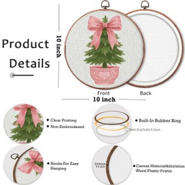 Coquette Pink Bow Wall Art Decor, Chinoiserie Bow Print, Round Framed Grand millennial Decor for Living Room Bedroom Bathroom, 10x10 Inch Framed Floral Canvas-A08