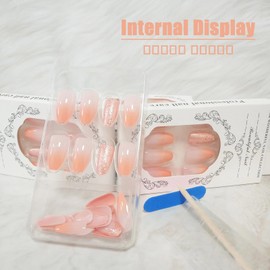 Sparkly French Tip Press on Nails Medium Coffin Fake Nails Orange Gradient Gel Glue on Nails Glossy Orange Glitter False Nails Shine French Stick on Nails for Coquette Women Girls 24Pcs