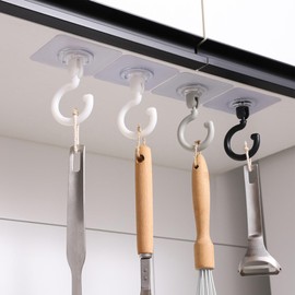 Gripebao 10 Pack Adhesive Ceiling Hooks, Self Adhesive Wall Hooks Heavy Duty, Sticky Hooks for Hanging Towel, No Damage Under Cabinet Kitchen Hooks for Utensils, Stick on Utility Hooks Bathroom, Black