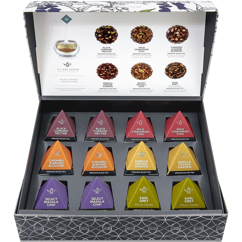 Teabloom Organic Black Forest Pyramid Tea Presentation Box, 12 Assorted